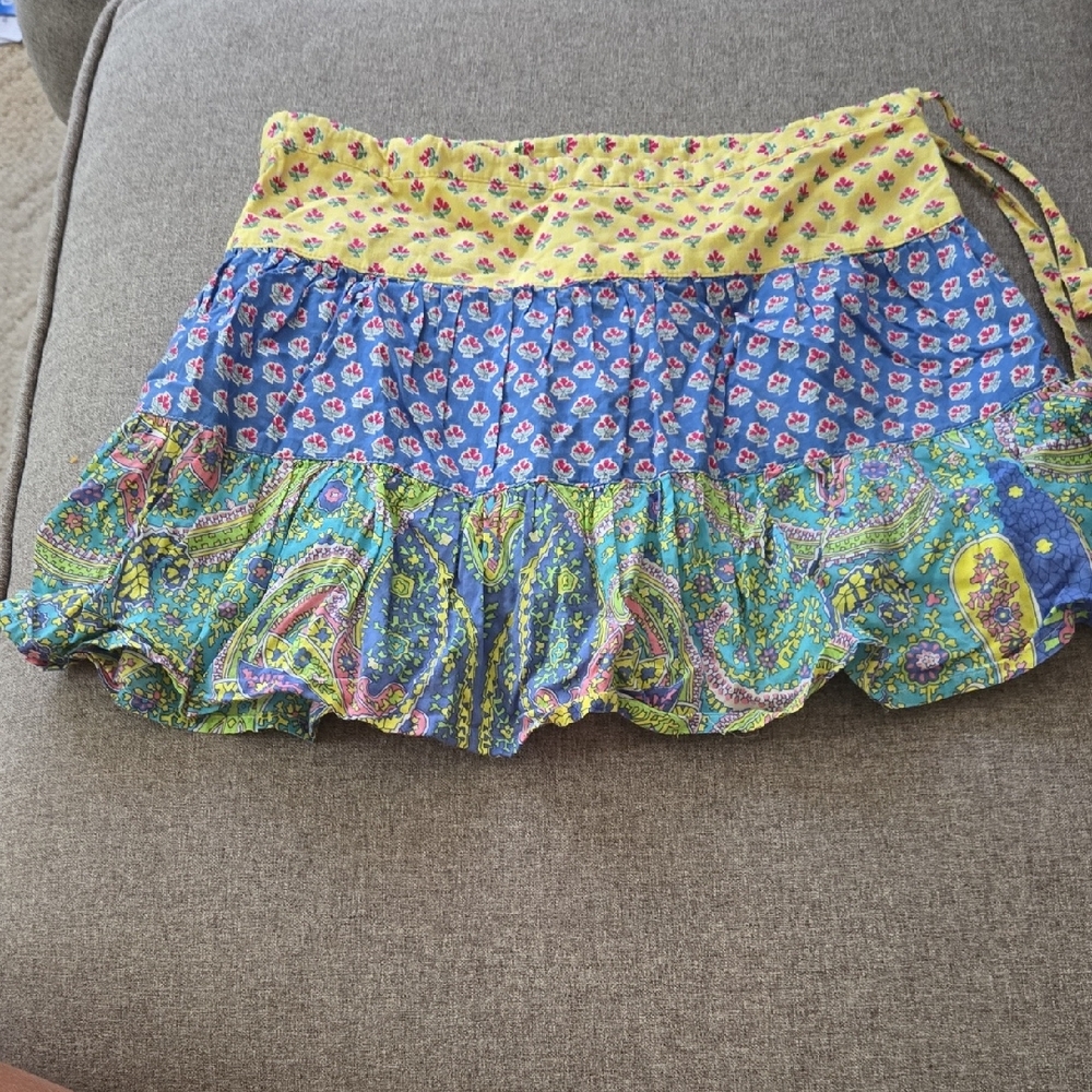 Ralph Lauren Yellow and Blue Paisley Mini Skirt Size 7